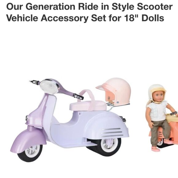 Our Generation Ride In Style Scooter Motorcycle and Pink Helmet for 18" Dolls - Picture 14 of 14